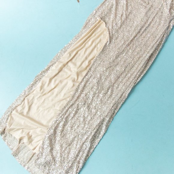 NEW Fashion Nova Luxe Gina Silver Sequin One Shoulder Thigh Slit Formal Dress 1X - Picture 4 of 10